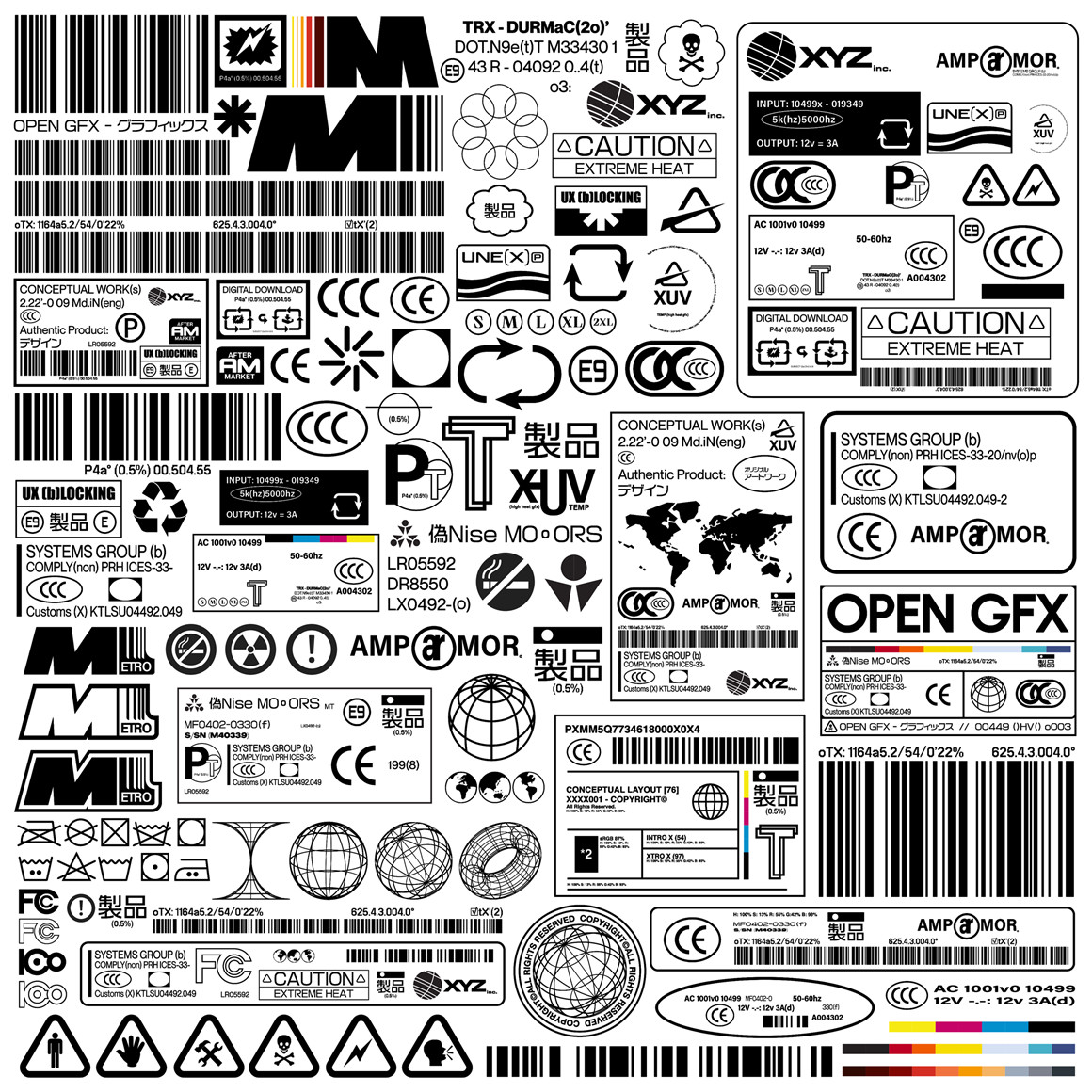 107个赛博朋克工业风格矢量标签条形码印刷设计图标套件 Label Asset Pack Vol.1 图标素材 第3张