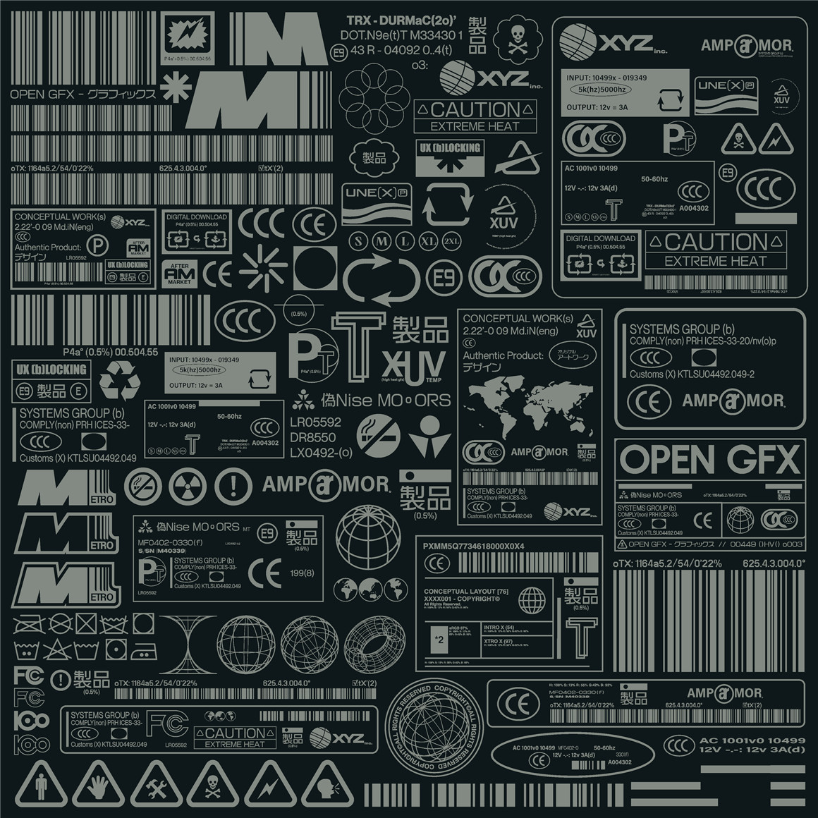 107个赛博朋克工业风格矢量标签条形码印刷设计图标套件 Label Asset Pack Vol.1 图标素材 第6张