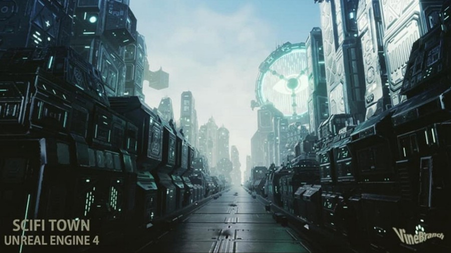 未来科幻赛博朋克风城市大厦建筑ue模型3d设计素材 Sci-Fi Town , 第1张