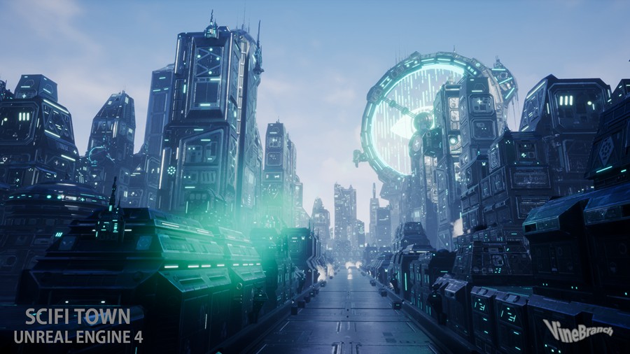 未来科幻赛博朋克风城市大厦建筑ue模型3d设计素材 Sci-Fi Town , 第8张