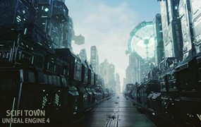 未来科幻赛博朋克风城市大厦建筑ue模型3d设计素材 Sci-Fi Town