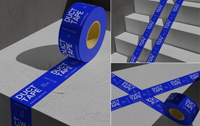 工业风产品快递打包管状塑料胶带logo贴图效果图ps展示样机模板 Duct Tape Mockup | Blue