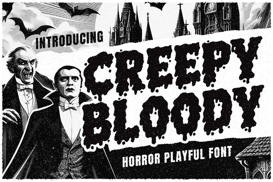 哥特式海报品牌包装标识设计装饰英文字体安装包 Creepy Bloody a Playful Horror Font , 第1张