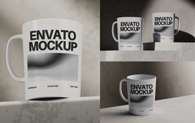 混凝土背景马克杯陶瓷水杯vi标志logo贴图ps展示样机模板 Mug Mockup | Concrete