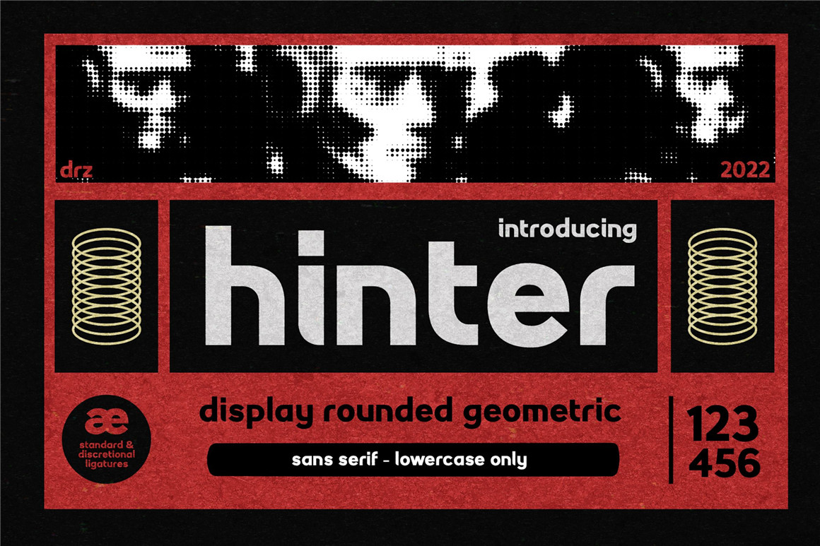 Hinter 复古做旧圆角无衬线油墨渗透打印印刷复印效果几何英文字体 Rounded Geometric Font 设计素材 第1张