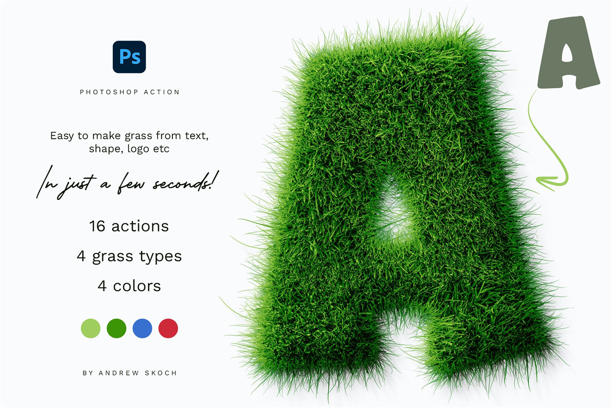 逼真趣味绿草创意3D立体毛茸茸草皮LOGO文字标题PS动作效果包 Grass Photoshop PSAction , 第4张