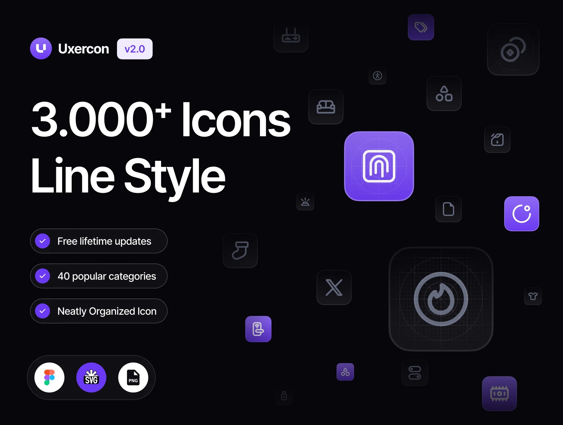 3000+款网站app ui界面设计矢量线条图标设计figma/png格式素材 3000+ Line Icon Styles | Uxercon Icon Library v2.0 , 第1张