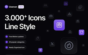 3000+款网站app ui界面设计矢量线条图标设计figma/png格式素材 3000+ Line Icon Styles | Uxercon Icon Library v2.0