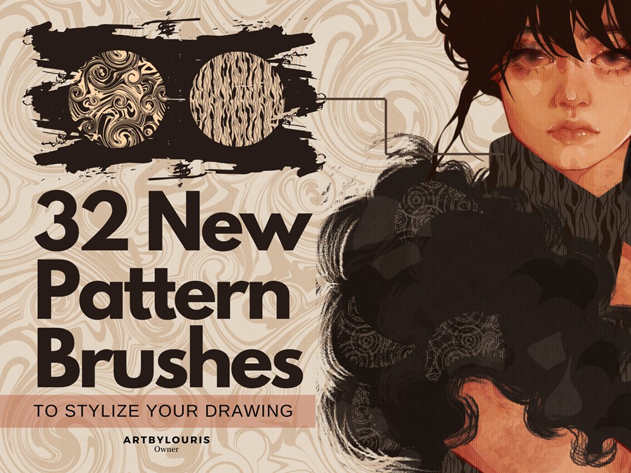 32款复古花卉几何图案艺术绘画效果procreate笔刷画笔素材 32 Pattern Brushes for Procreate , 第1张