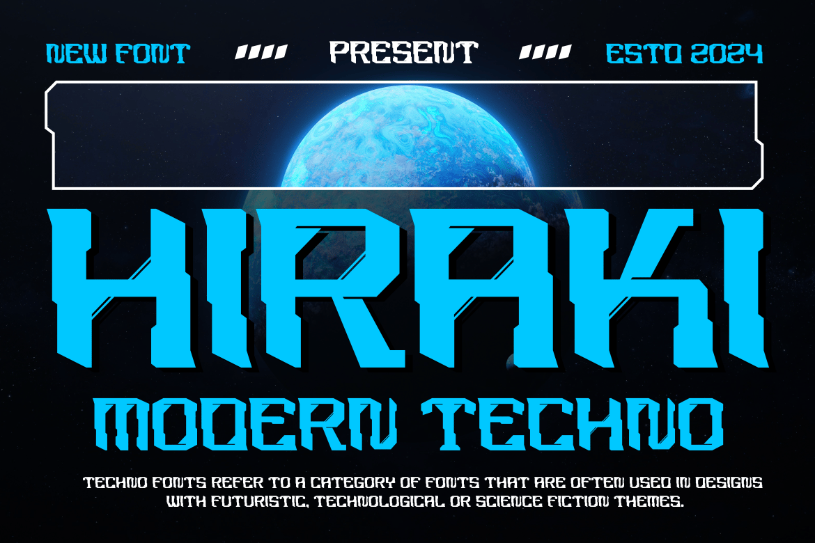 未来科幻赛博朋克海报封面标题设计装饰英文字体安装包 Hiraki – Modern Techno Font , 第1张