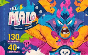 Frankentoon Studio有趣漫画点状线条艺术绘画纹理质感Affinity Designer笔刷画笔工具包 El Malo Illustration Kit for Affinity Designer