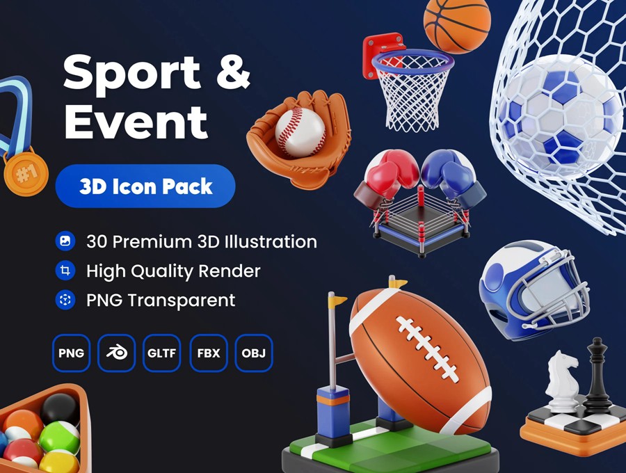 30款极简体育运动锻炼活动3d插图图标icons设计blender/png格式素材 Sport & Event 3D Asset , 第1张