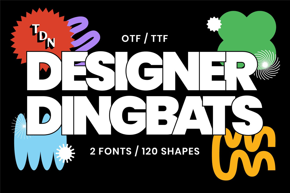 英文字体：120款潮流几何图形艺术装饰标志花体字体设计素材 Designer Dingbats – 120 shapes , 第1张