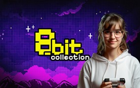 FCPX插件：70组8比特游戏像素化老式图形元素标题转场分屏效果 8bit Collection