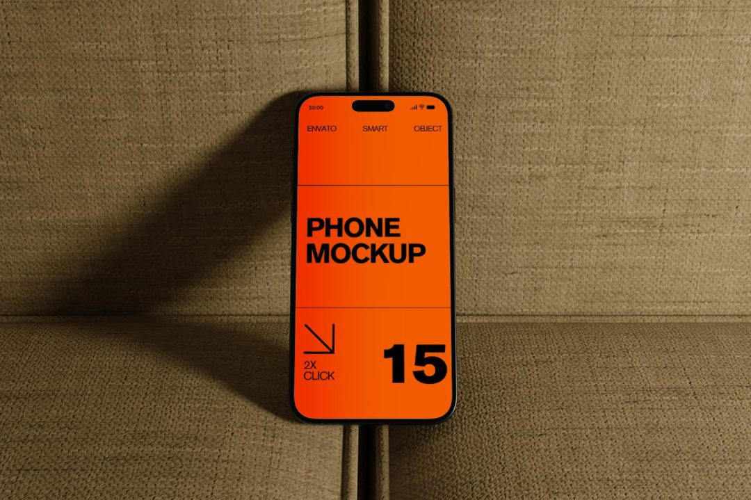 逼真苹果iphone 15 pro手机屏幕演示贴图ps展示样机模板素材 iPhone Mockup | Sofa , 第2张