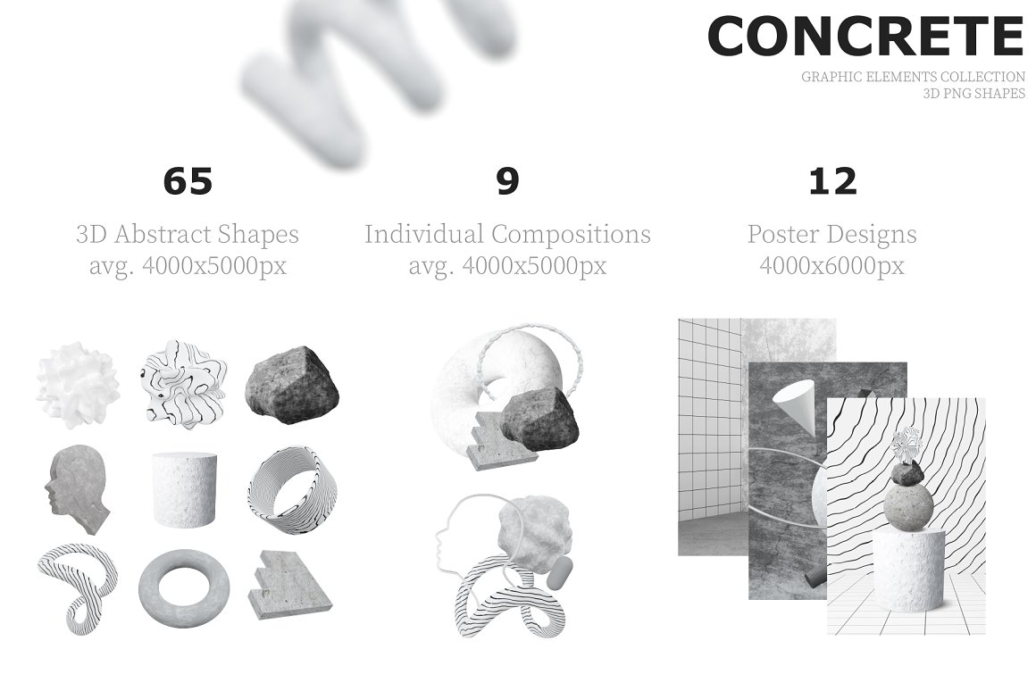 80 个野兽派风格黑白3D几何雕塑设计素材大集合 Concrete Brutal 3D Shapes graphics . 第6张