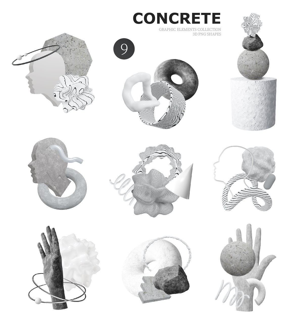 80 个野兽派风格黑白3D几何雕塑设计素材大集合 Concrete Brutal 3D Shapes graphics . 第8张