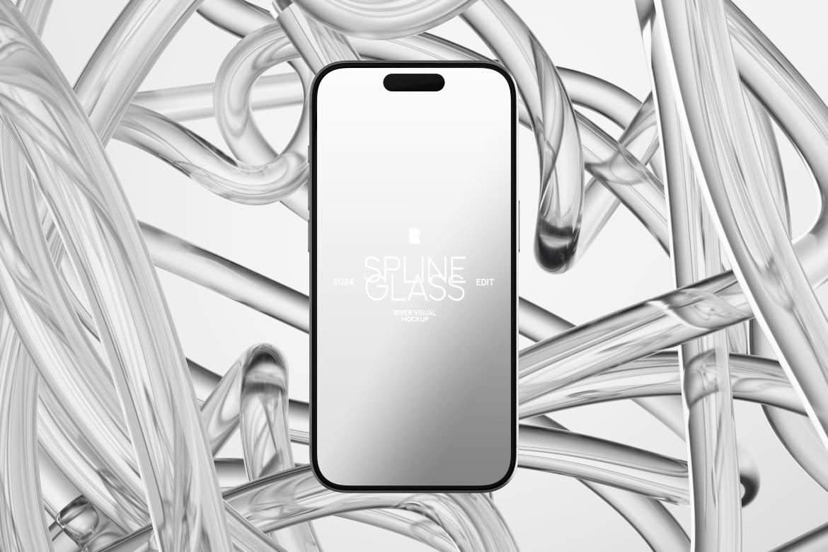 未来科幻玻璃背景苹果iPhone手机MacBook电脑iPad平板Ps展示贴图样机模板 Device Mockup – Spline Glass Series , 第3张