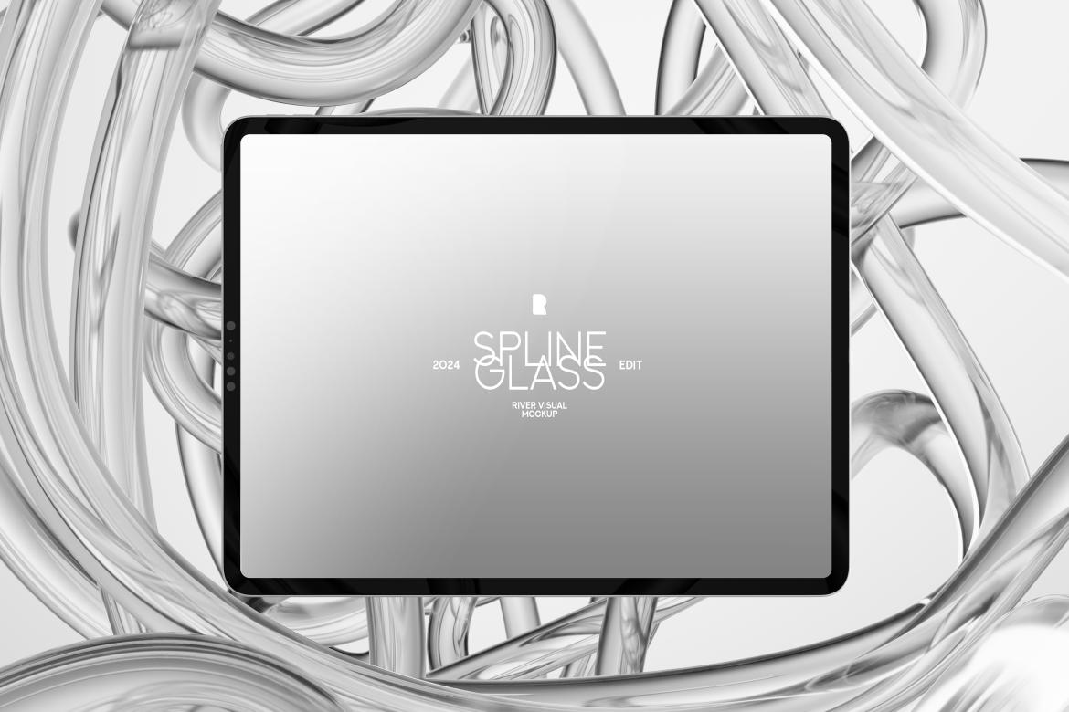 未来科幻玻璃背景苹果iPhone手机MacBook电脑iPad平板Ps展示贴图样机模板 Device Mockup – Spline Glass Series , 第4张