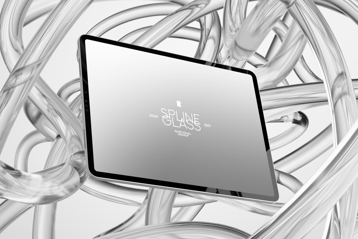 未来科幻玻璃背景苹果iPhone手机MacBook电脑iPad平板Ps展示贴图样机模板 Device Mockup – Spline Glass Series , 第5张