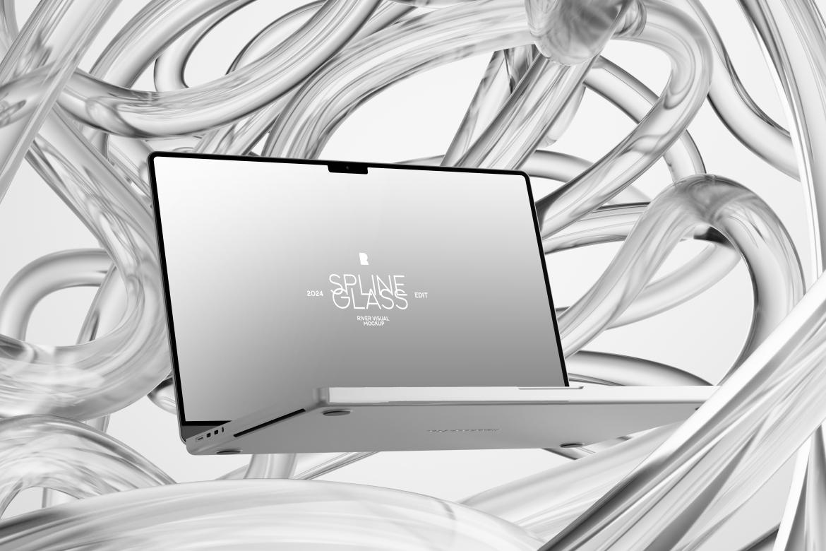 未来科幻玻璃背景苹果iPhone手机MacBook电脑iPad平板Ps展示贴图样机模板 Device Mockup – Spline Glass Series , 第6张