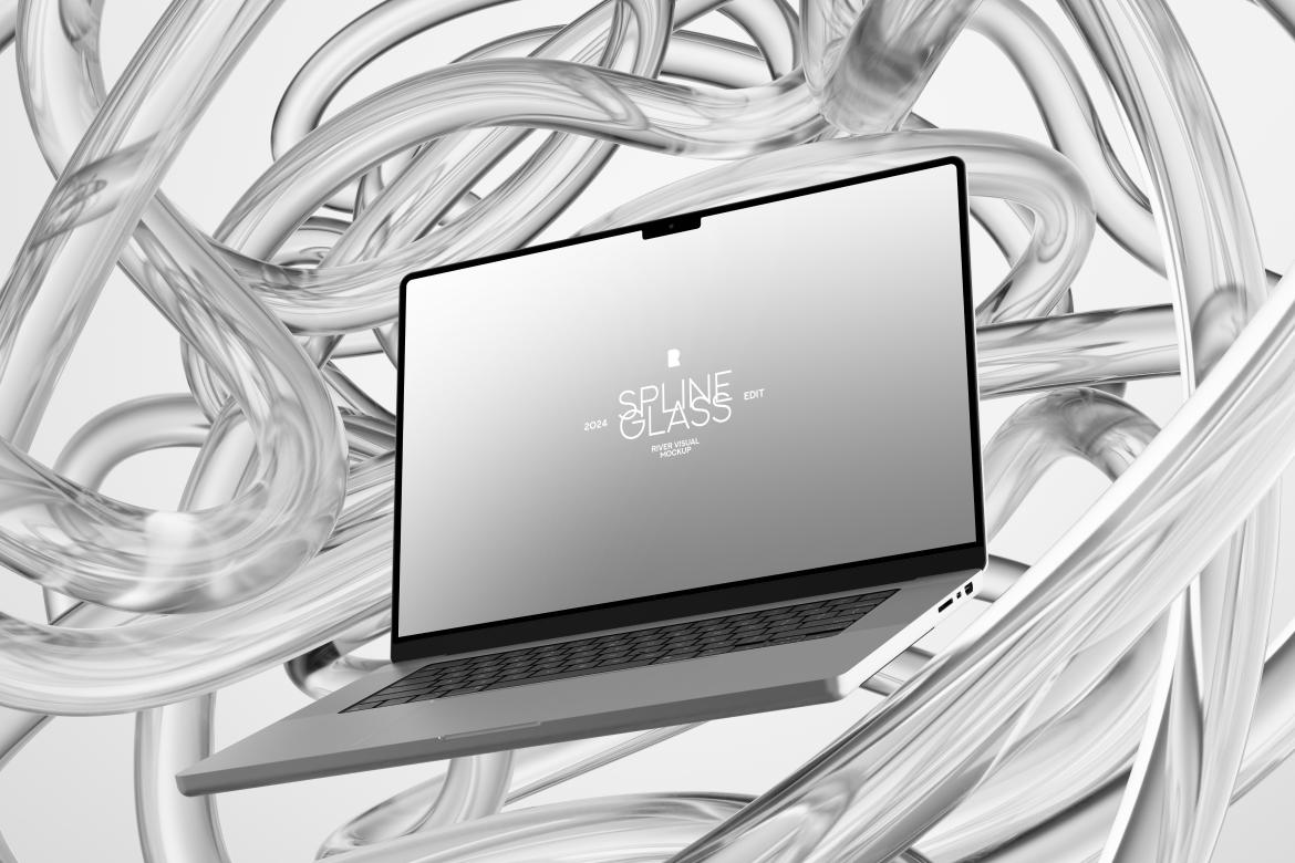 未来科幻玻璃背景苹果iPhone手机MacBook电脑iPad平板Ps展示贴图样机模板 Device Mockup – Spline Glass Series , 第7张