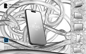 未来科幻玻璃背景苹果iPhone手机MacBook电脑iPad平板Ps展示贴图样机模板 Device Mockup – Spline Glass Series