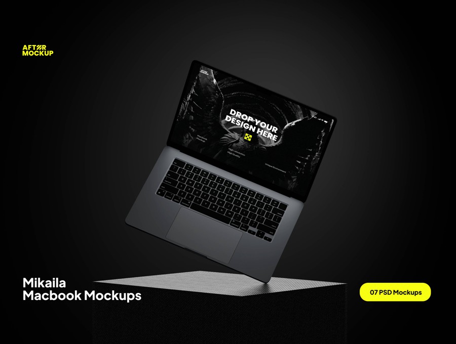 7款黑化风苹果MacBook笔记本电脑演示效果图Ps贴图样机模板素材 Mikaila Macbook Mockups , 第3张