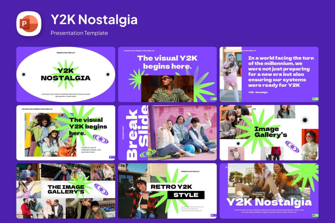 现代复古美学Y2K品牌营销策划演示文稿设计ppt模版 Y2K Retro Nostalgia PowerPoint , 第1张