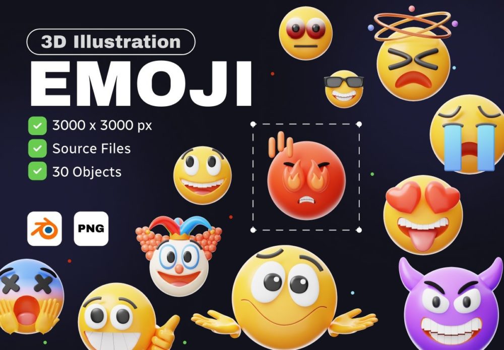 30款卡通趣味创意Emoji表情包3D图标插图Icons设计Blender/PNG格式素材 3D Emoji Collection , 第1张