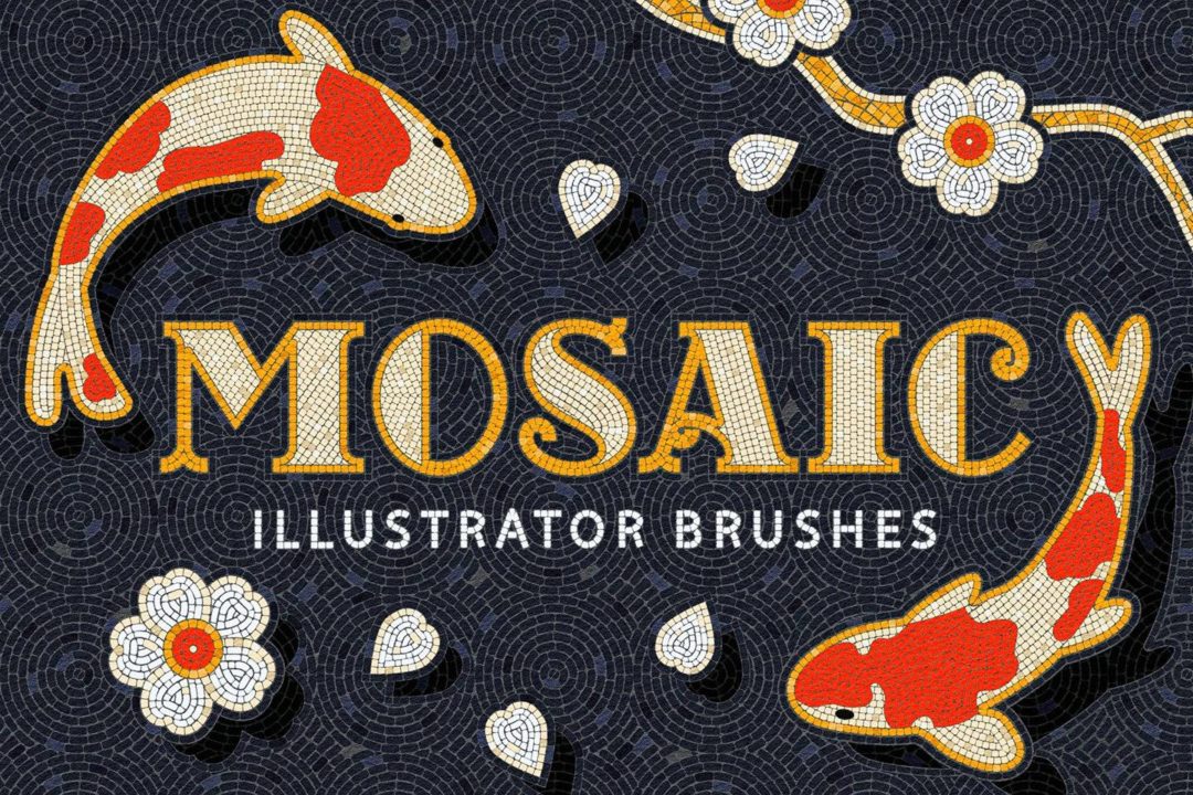 复古老式马赛克瓷砖图案Ai矢量笔刷设计素材 Mosaic Tile Illustrator Brushes , 第1张