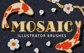 复古老式马赛克瓷砖图案Ai矢量笔刷设计素材 Mosaic Tile Illustrator Brushes