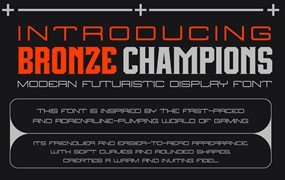 时尚未来派海报贴纸邀请函徽标设计衬线英文字体安装包 Bronze Champions Futuristic Display Font