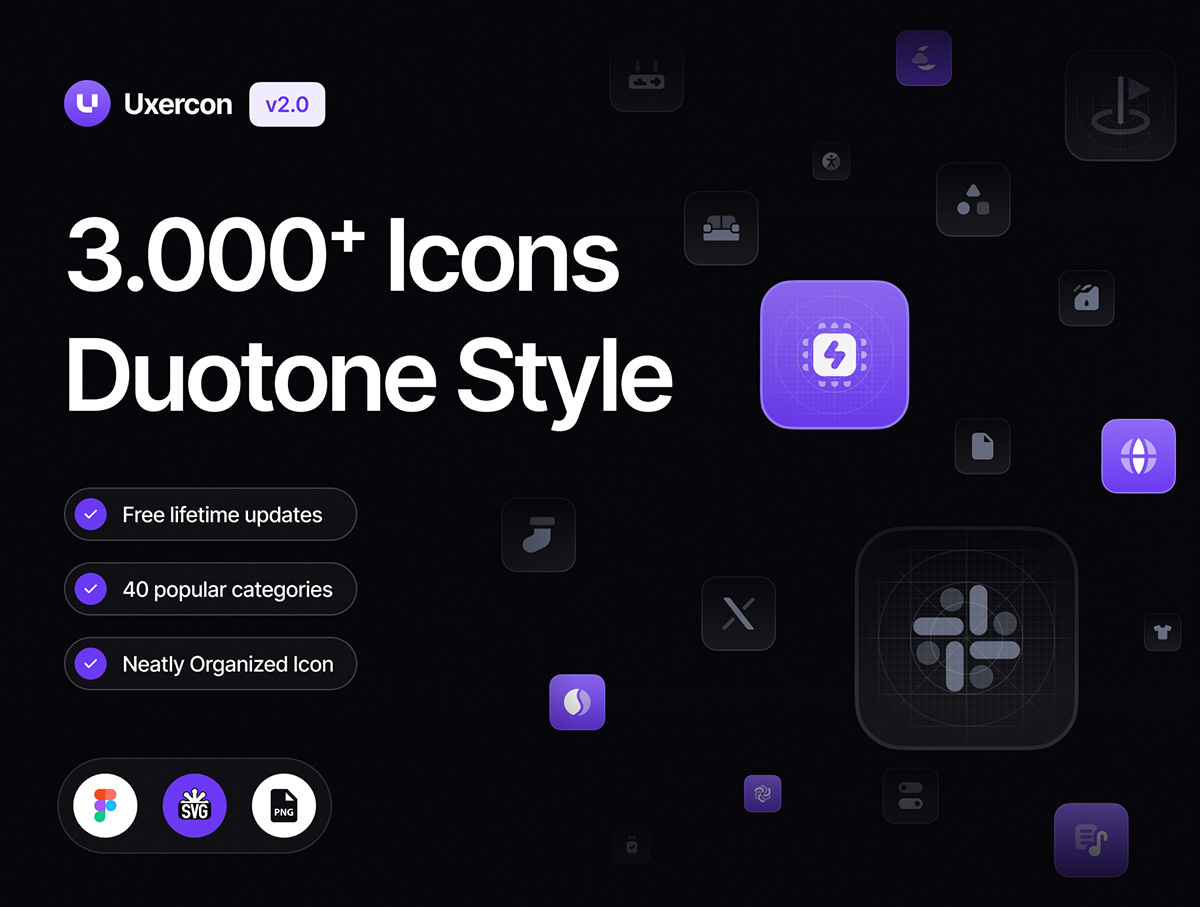 3000+款单色网站app界面设计矢量线条图标icons设计素材包 3000+ Solid Icon Styles | Uxercon Icon Library v2.0 , 第1张