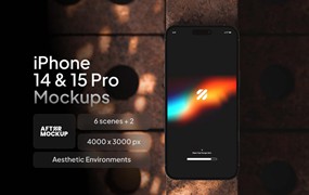 8款黑化风光影苹果iPhone 14&15手机APP UI界面设计Ps贴图样机模板素材 iPhone Mockups 102