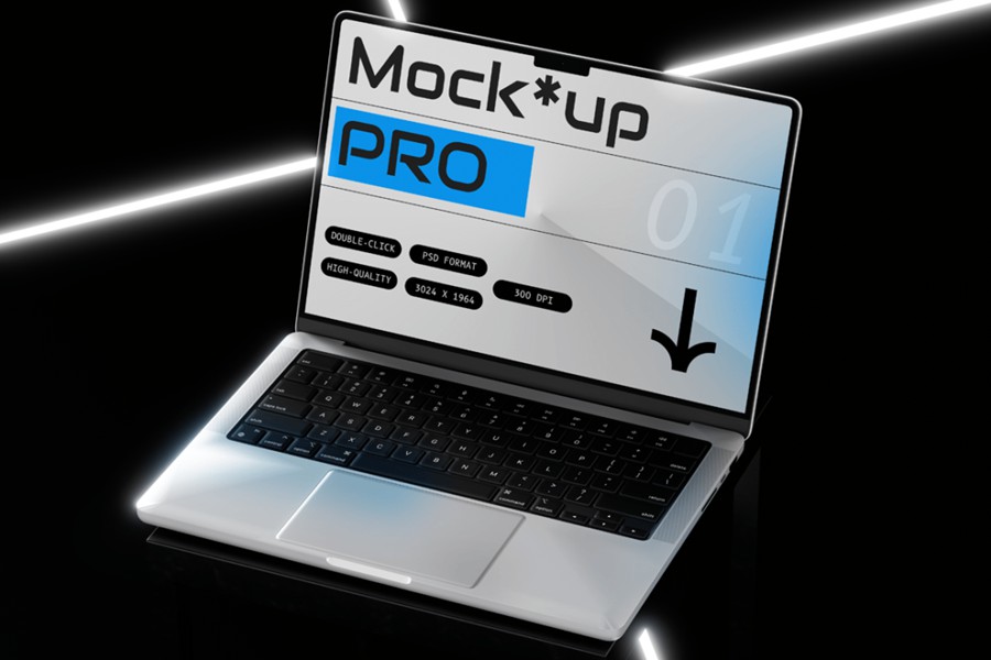 潮流黑化风苹果MacBook笔记本电脑演示效果图Ps贴图样机模板 Laptop Mockup , 第2张