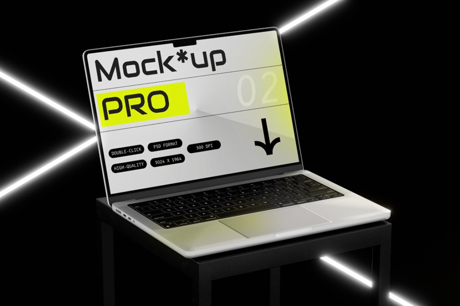 潮流黑化风苹果MacBook笔记本电脑演示效果图Ps贴图样机模板 Laptop Mockup , 第3张