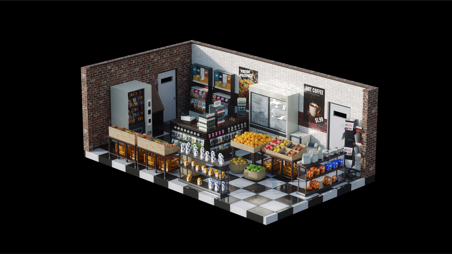 Blender复古咖啡馆面包店杂货店饰品店内饰3D模型 KitBash3D – Neighborhood Shops , 第15张