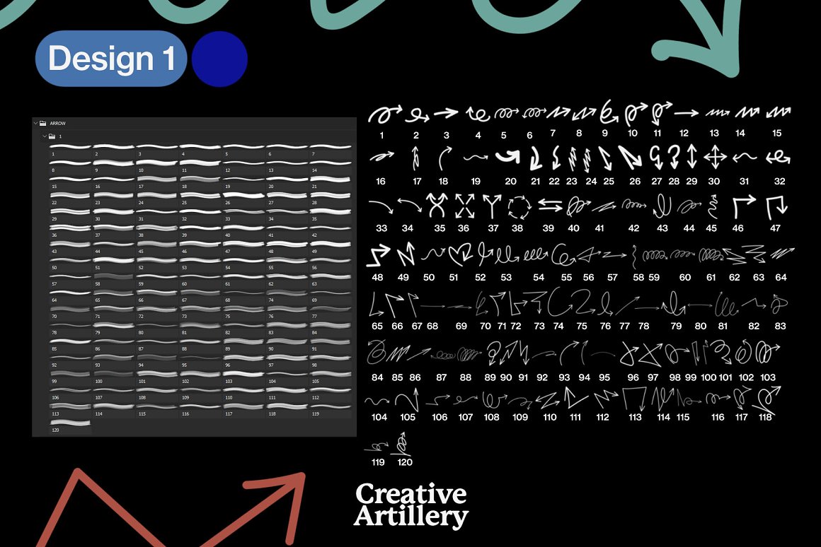 335款箭头符号手绘涂鸦PS印章笔刷PNG元素套装 Arrows Brush . 第5张