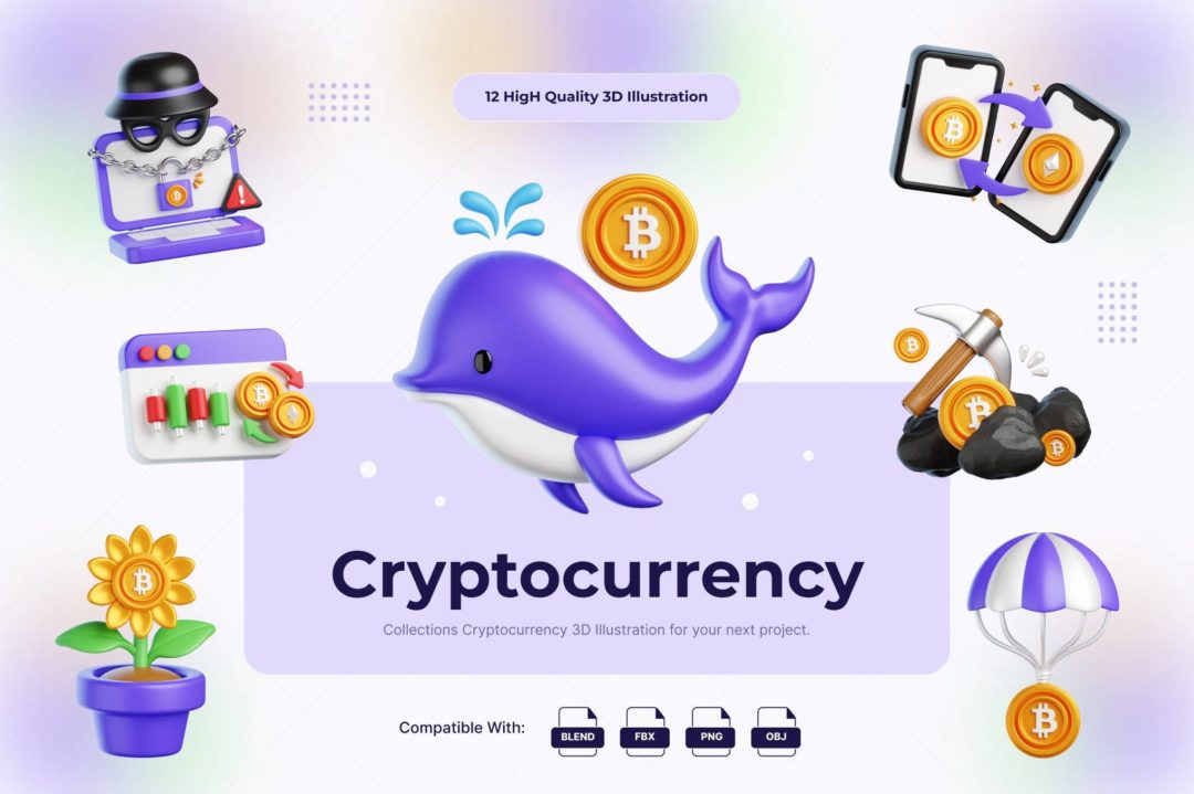 12款卡通趣味加密货币数字金融3D插图图标Icons设计素材 Cryptocurrency 3D Illustration , 第1张