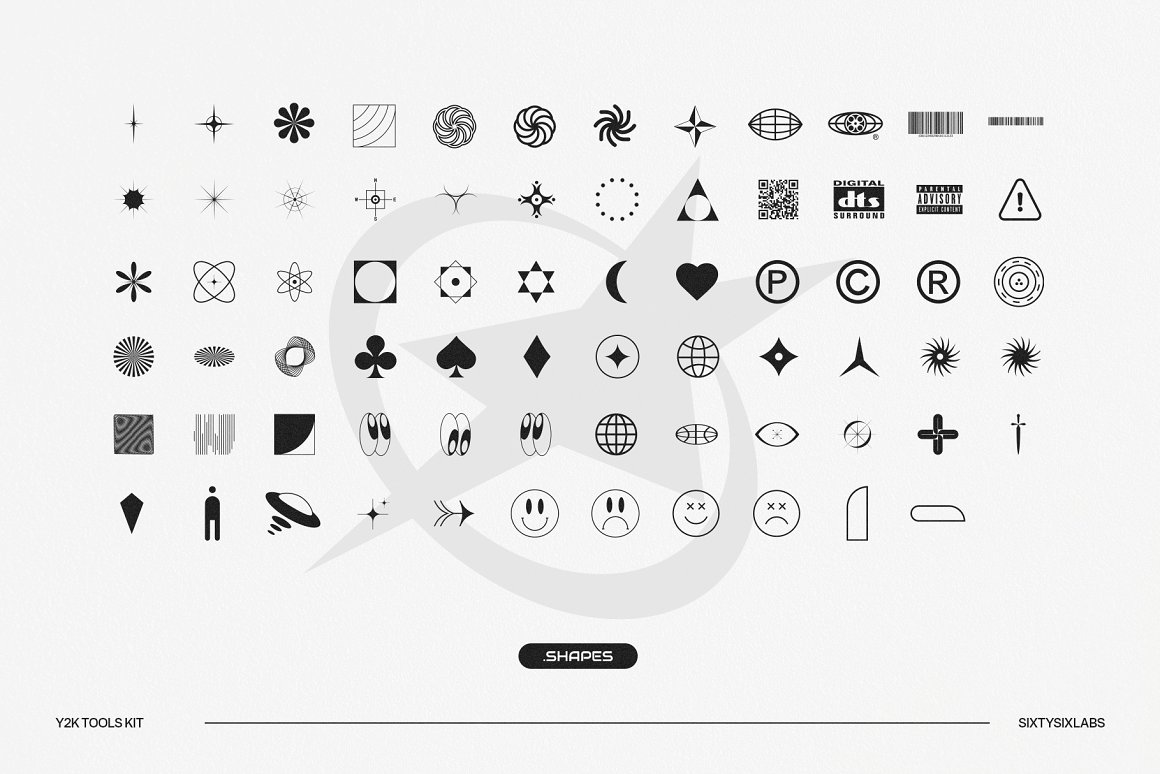 150个新潮Y2K风格标签贴纸logo标志设计抽象图形ai矢量设计素材 Y2K Sticker Creator Vol.5 . 第8张