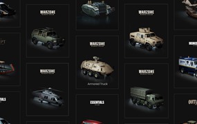 Blender军事装甲运输车侦察车补给车战斗直升机3D模型 KitBash3D – Warzone Transport Vehicles