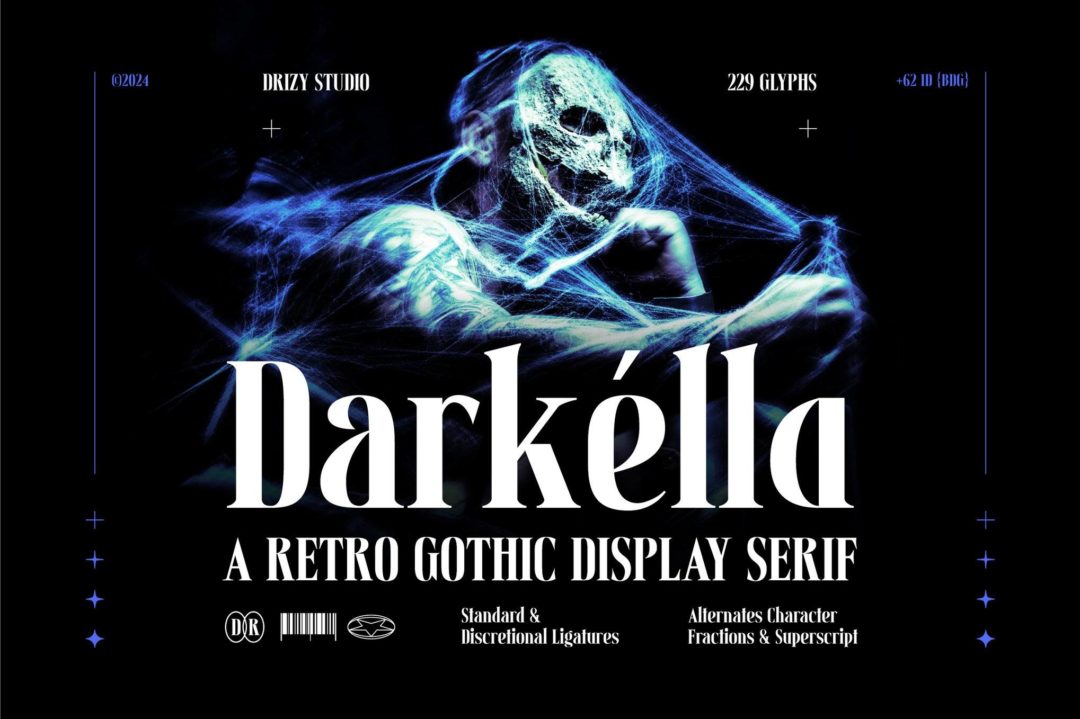 优雅复古哥特式品牌海报邀请函设计衬线英文字体安装包 Darkella – Retro Gothic Display Serif Font , 第1张