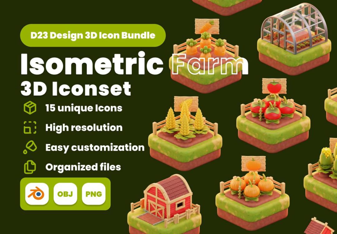 15款等距农村农场农作物3d插图图标icons设计blender/png格式素材 Isometric Farm 3D Illustration Pack , 第1张