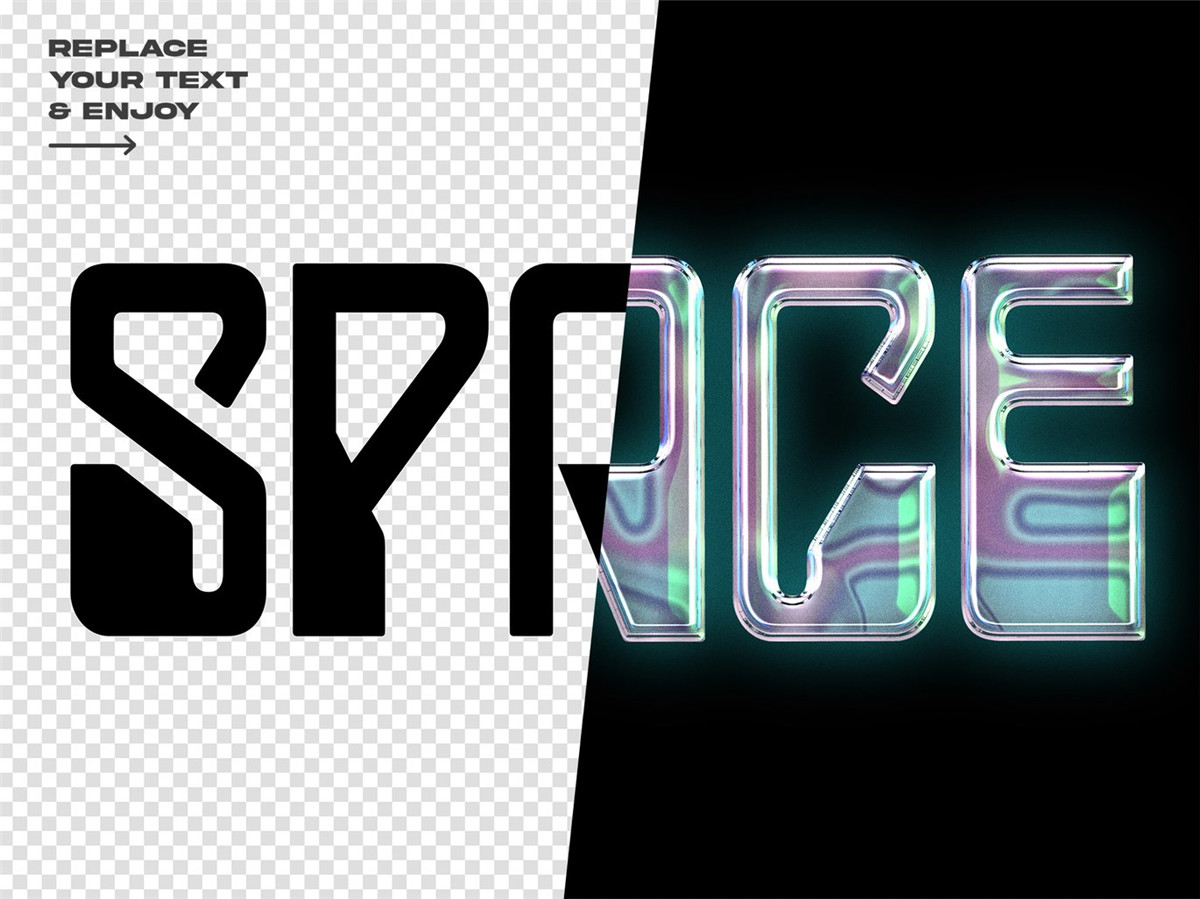 5款3D科幻立体镀铬霓虹激光文本标题logo徽标特效PSD样机合集设计套装 Galactic Chrome Text Styles , 第10张