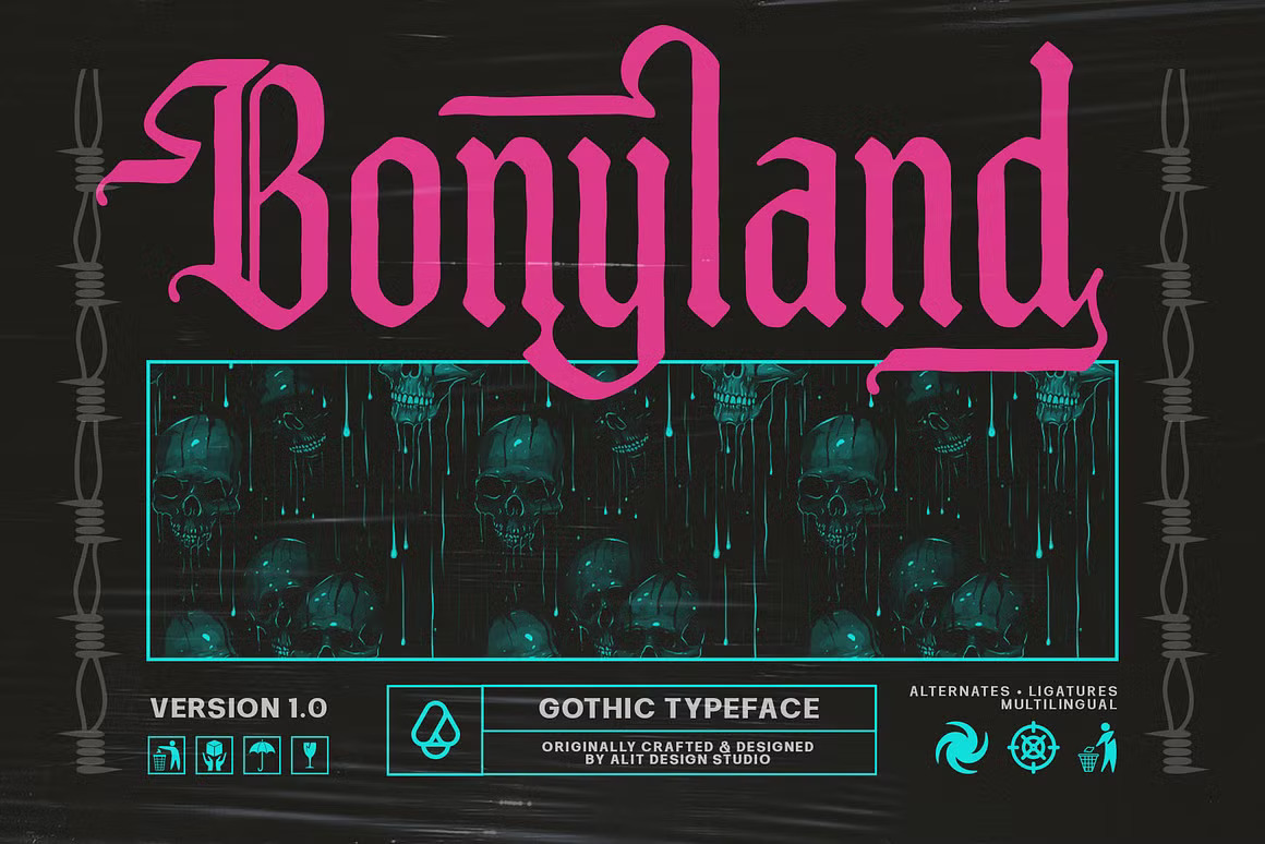 优雅复古哥特式品牌海报徽标设计衬线英文字体安装包 Bonyland Blackletter Font , 第1张