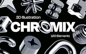 120款创意3D三维立体金属几何图形抽象艺术插图PNG免抠图设计素材 Chromix 3D Illustration