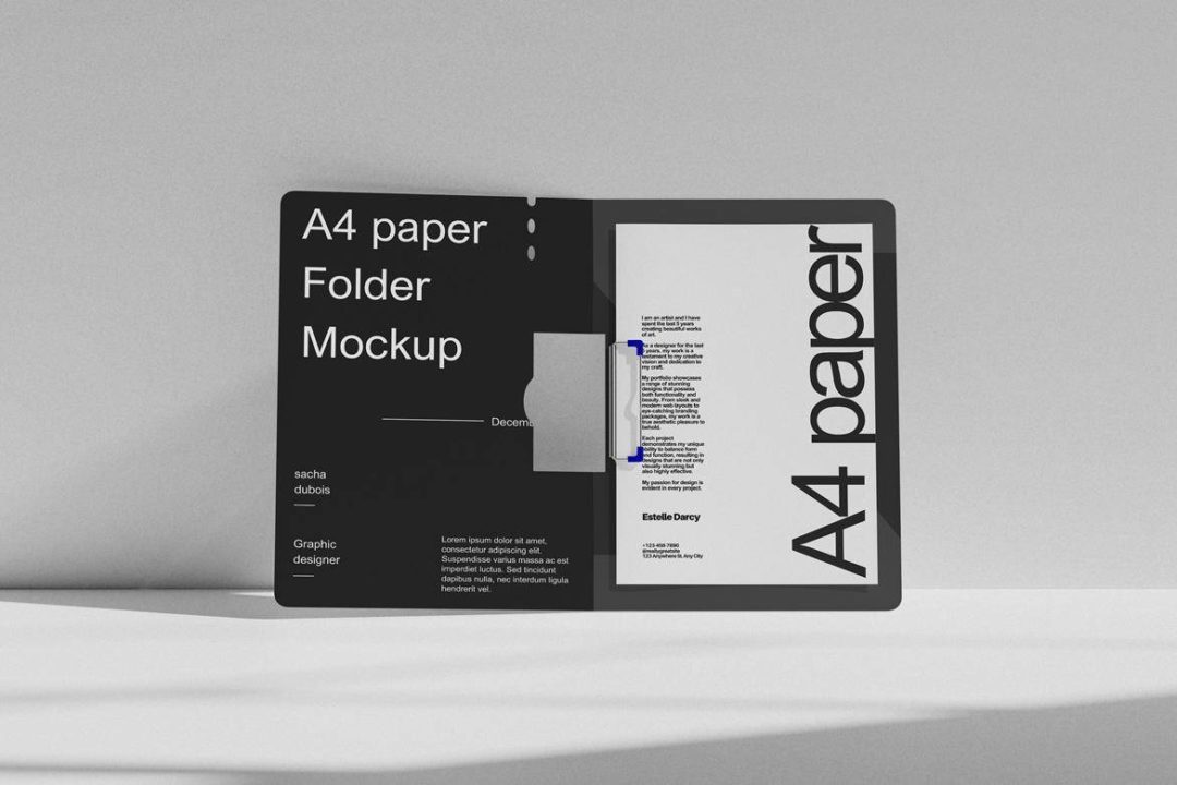 4款时尚办公文件夹A4海报信纸VI展示效果图PS贴图样机模板素材 A4 Paper Folder Mockup , 第5张