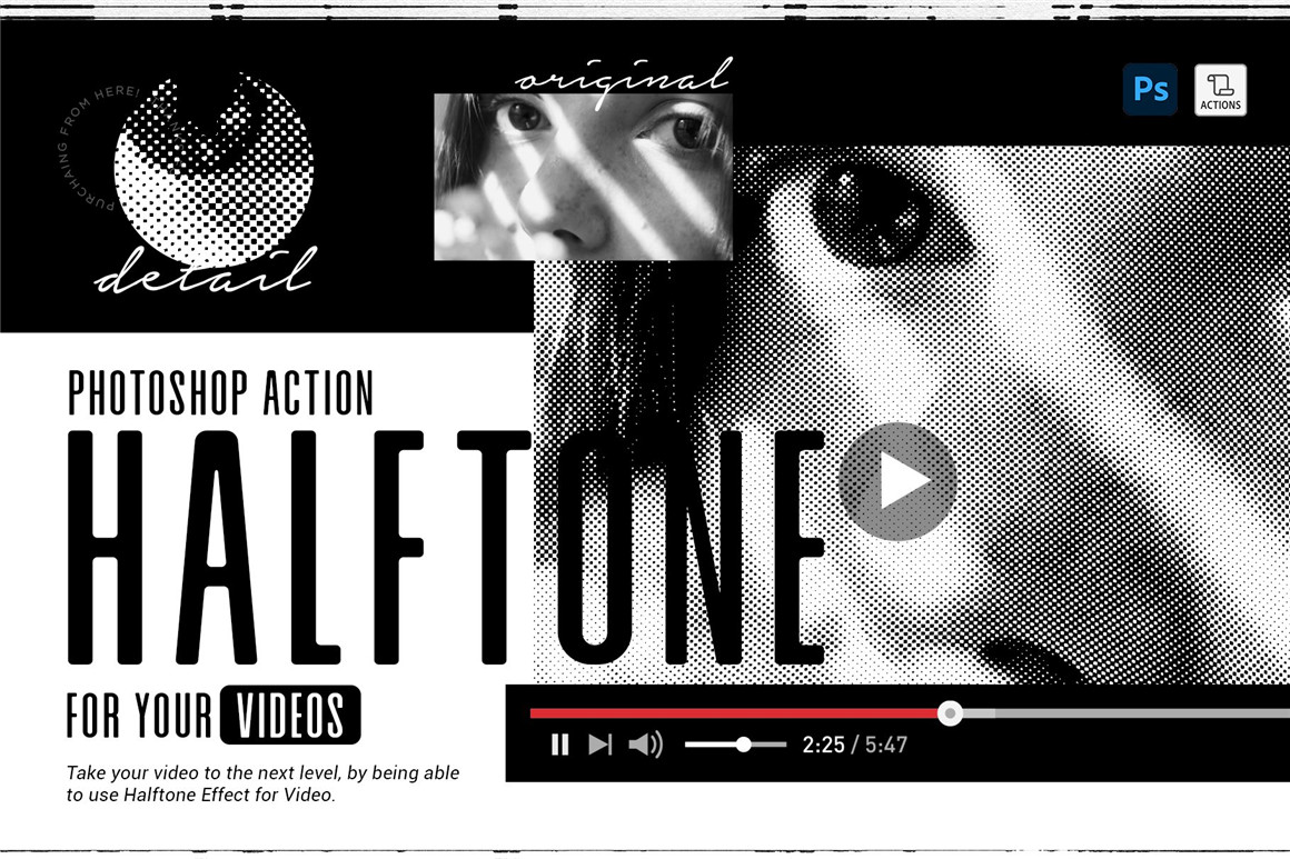 PS动作：复古逼真有机半色调打印复印效果视频素材PS动作 Halftone Action for Videos . 第1张