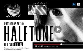 PS动作：复古逼真有机半色调打印复印效果视频素材PS动作 Halftone Action for Videos